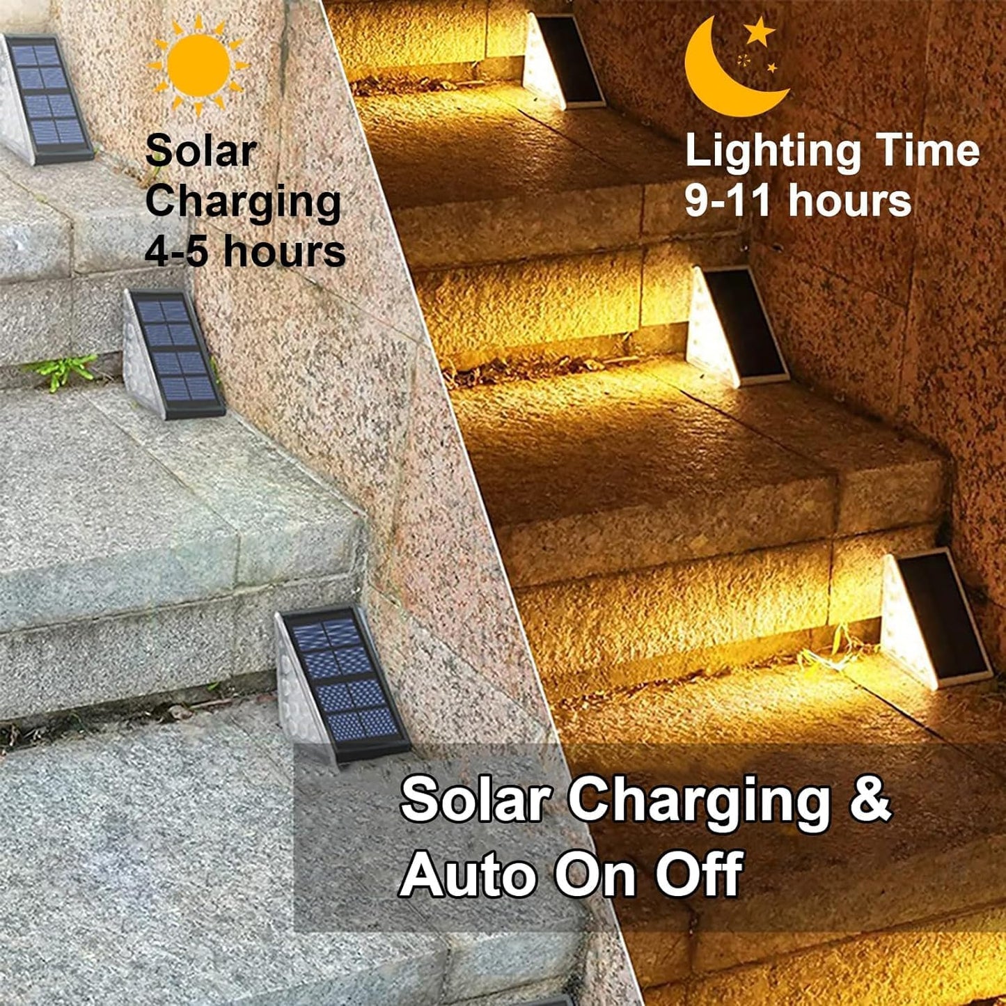 Solar Stair Lights, IP67 Waterproof Outdoor Solar Step Lights, 3000K Warm White Outdoor Solar Powered Step Lights, Dusk to Dawn Lighting Decor for Garden, Stair, Deck, Front Porch, Patio (6 Pack)