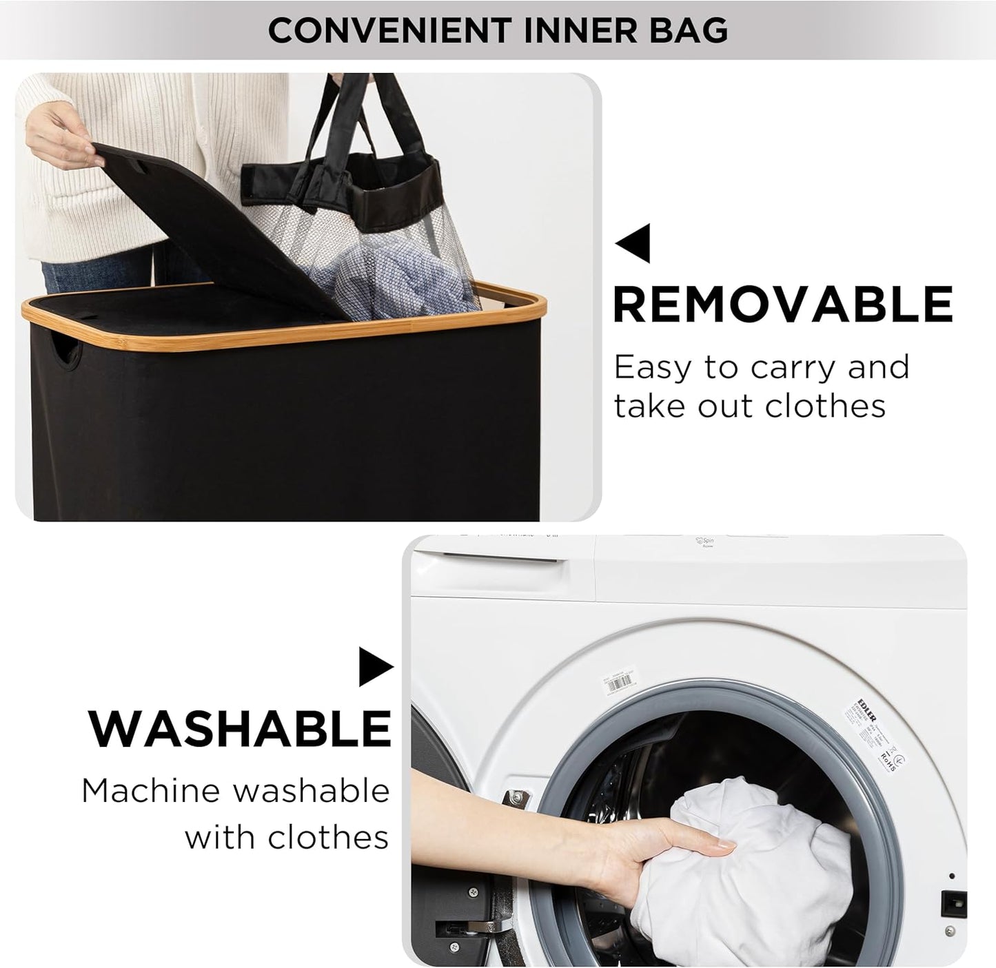 Large Double Hamper | Storage Basket with Lid & Removable Bags