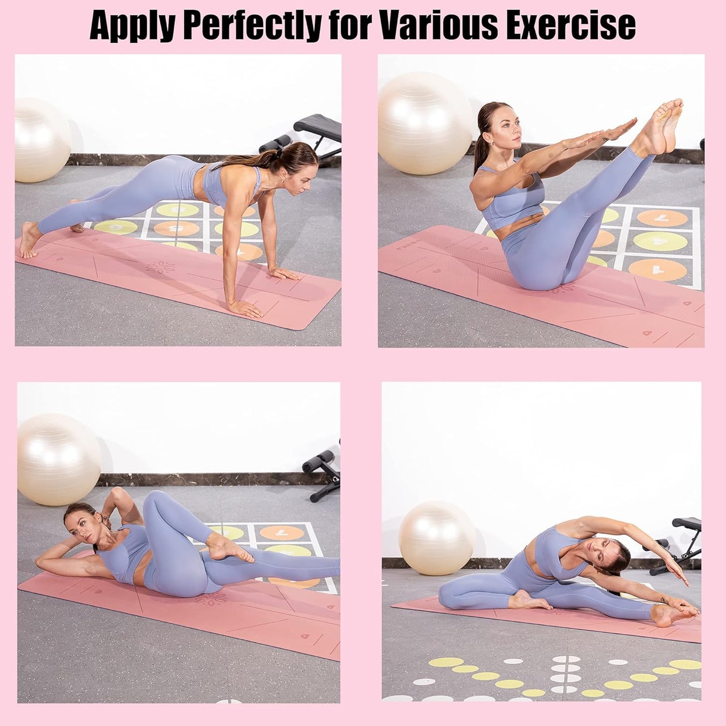 Premium Non-Slip Yoga Mat with Alignment Lines - 6mm Thick Exercise Mat