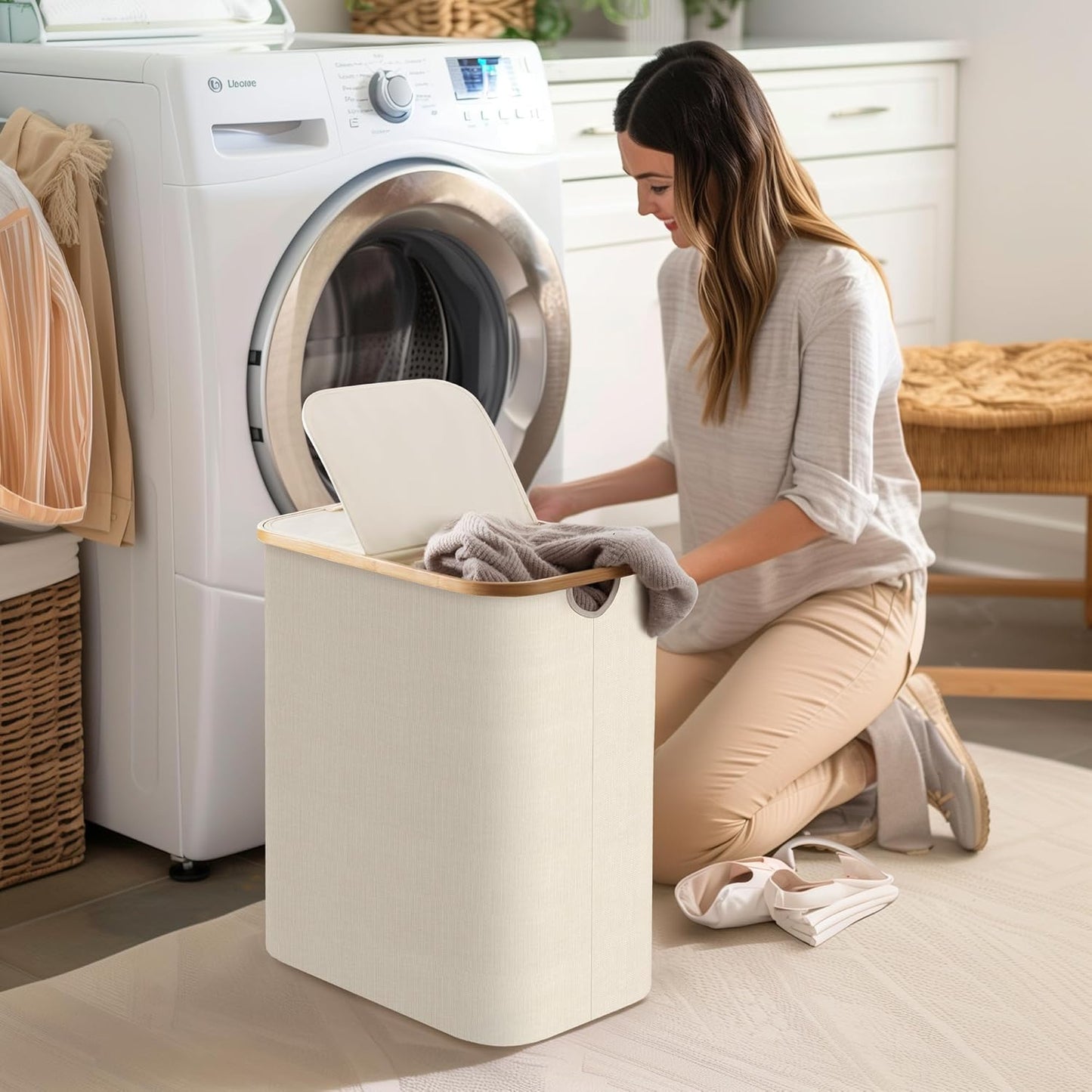 Large Double Hamper | Storage Basket with Lid & Removable Bags
