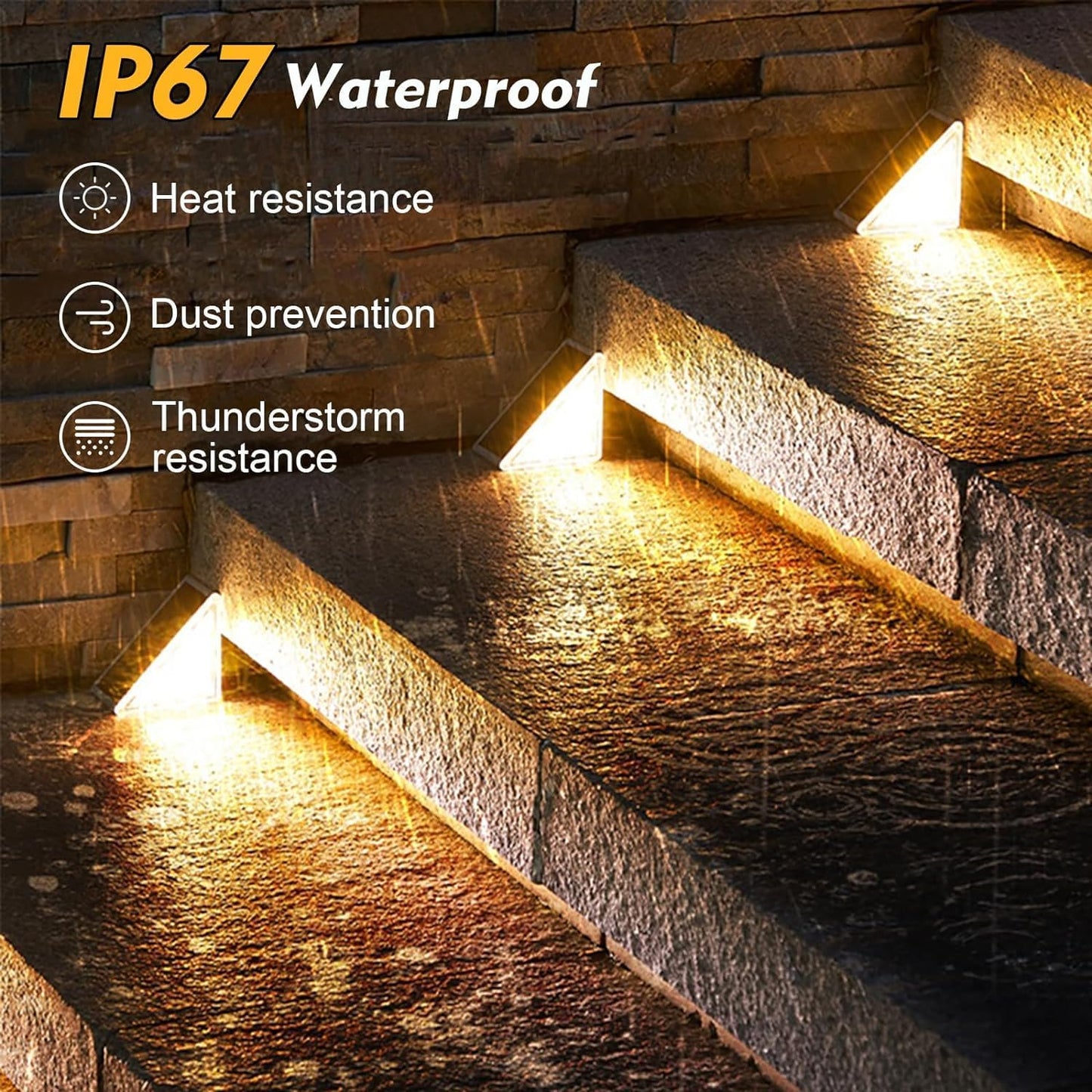 Solar Stair Lights, IP67 Waterproof Outdoor Solar Step Lights, 3000K Warm White Outdoor Solar Powered Step Lights, Dusk to Dawn Lighting Decor for Garden, Stair, Deck, Front Porch, Patio (6 Pack)