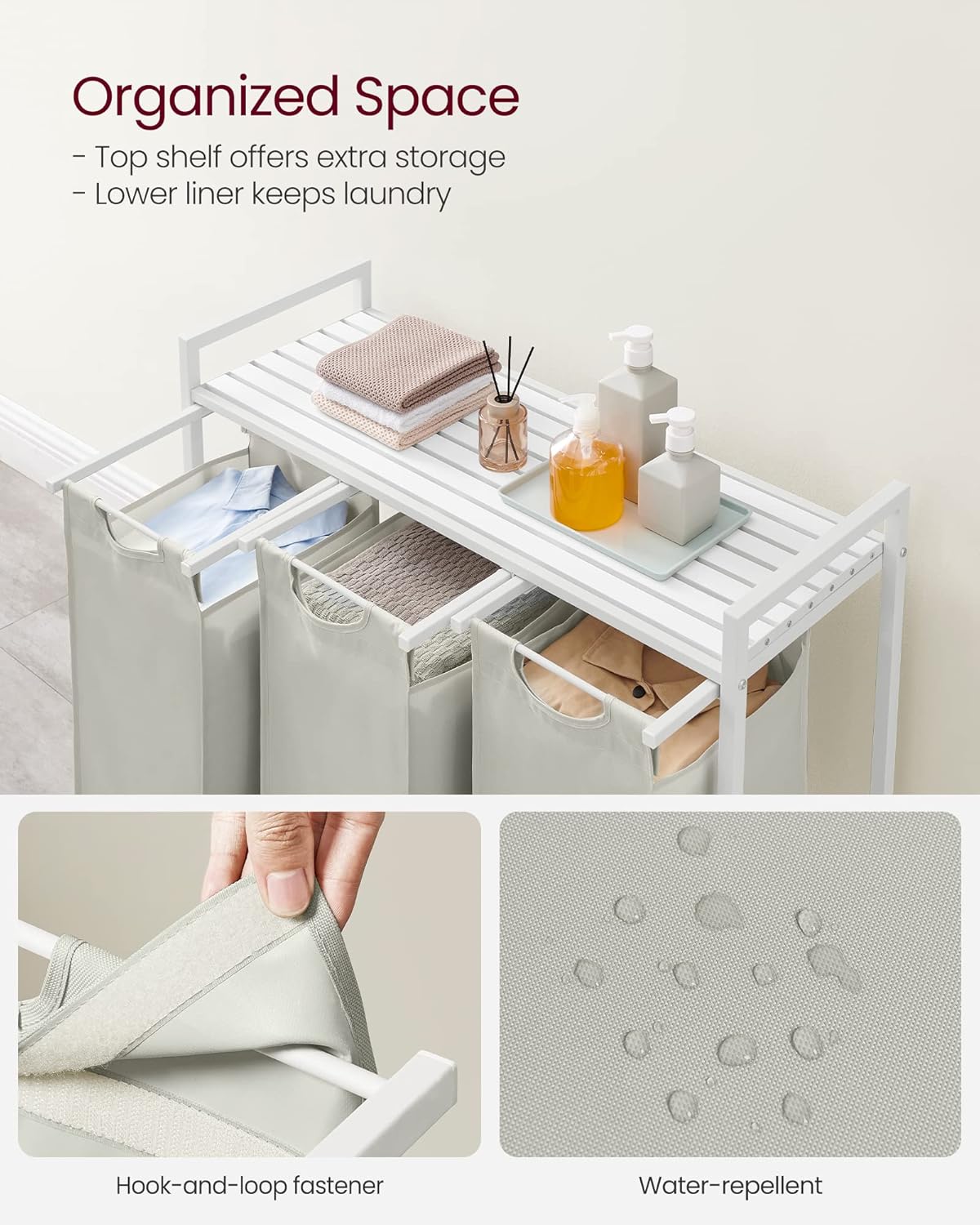 Laundry Hamper with Shelf | 3-Section Laundry Sorter | Storage Unit