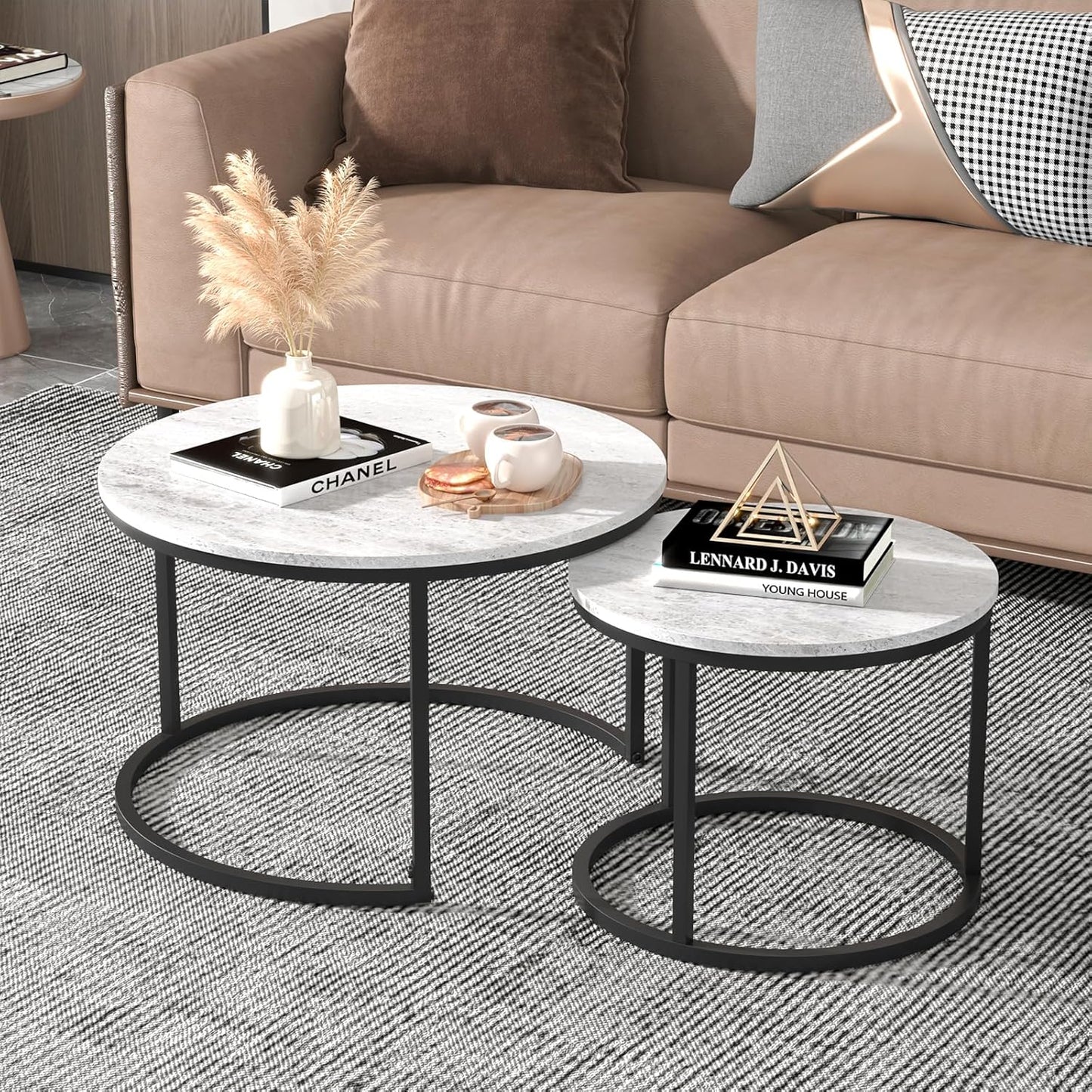 Nesting Coffee Tables Set of 2 | Space Saving Living Room Furniture