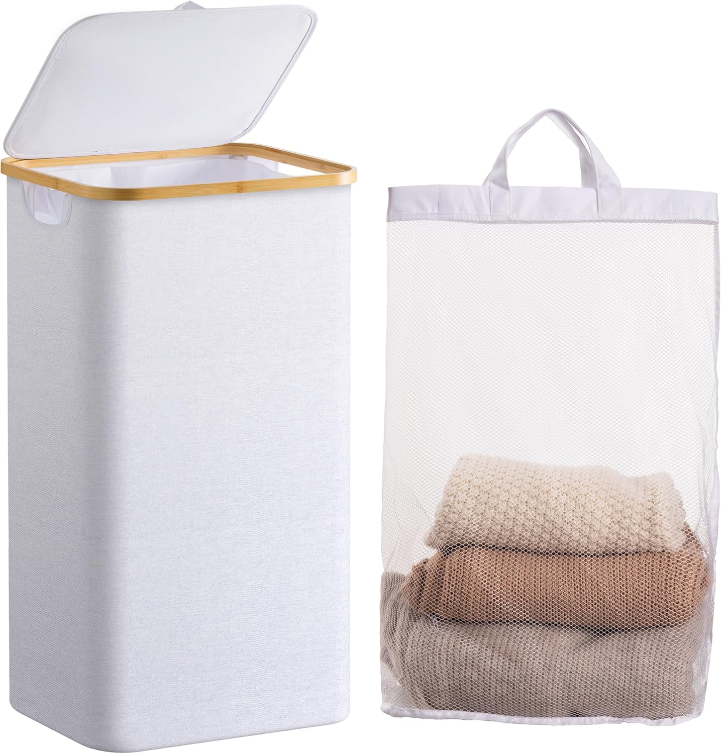 Large Double Hamper | Storage Basket with Lid & Removable Bags