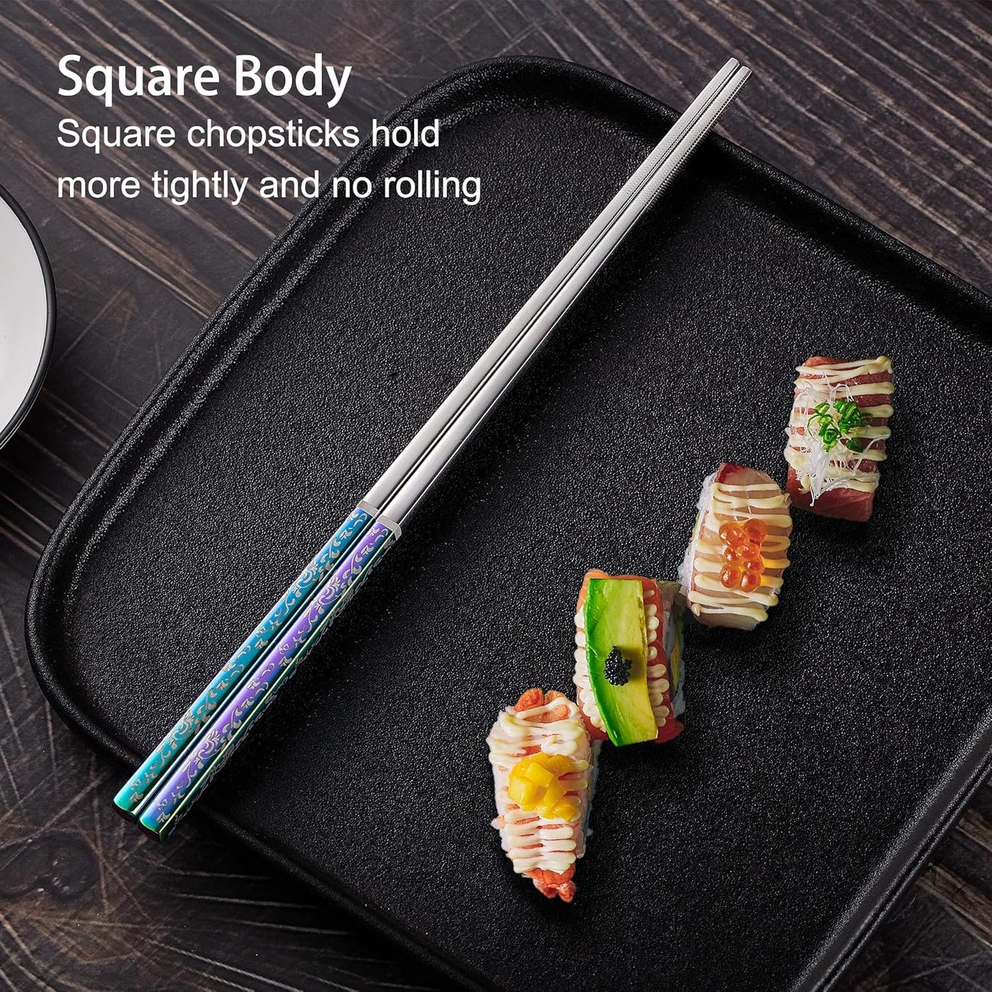 YOZOTI Stainless Steel Chopsticks, Silver Reusable Chopsticks, 5 Pairs Dishwasher Safe Metal Chopsticks, Easy to Use, Square Lightweight Chop Sticks, Gift Set (Silver)