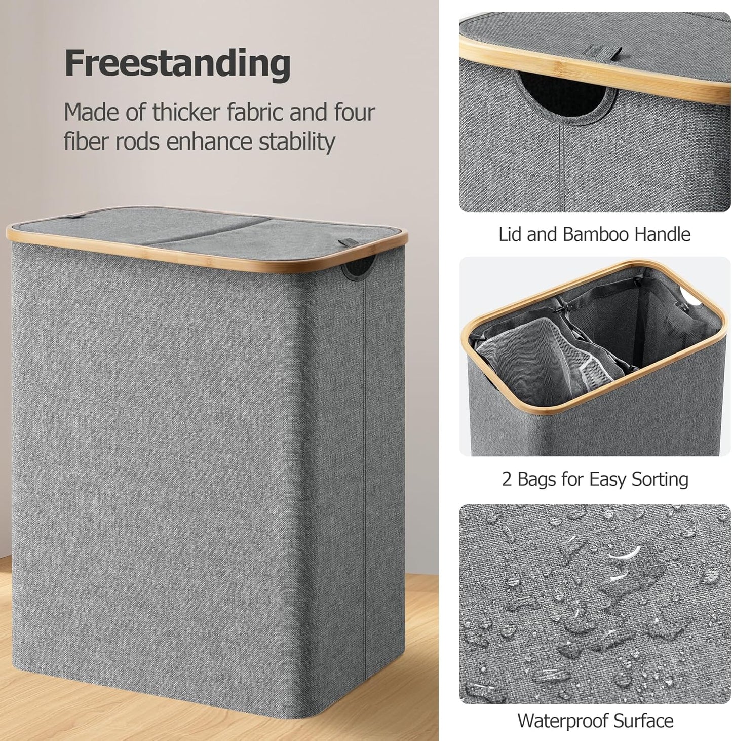 Large Double Hamper | Storage Basket with Lid & Removable Bags