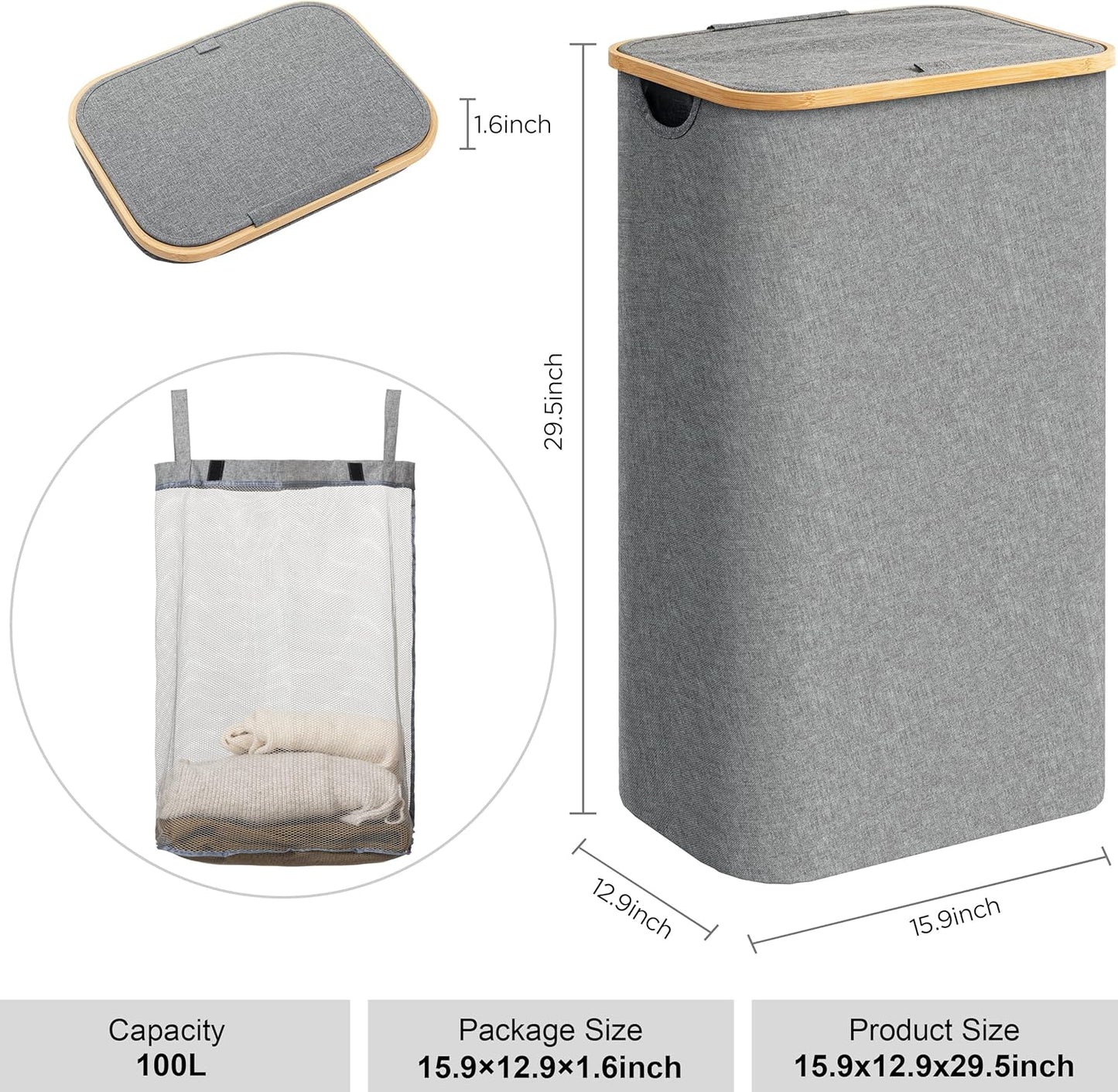Large Double Hamper | Storage Basket with Lid & Removable Bags