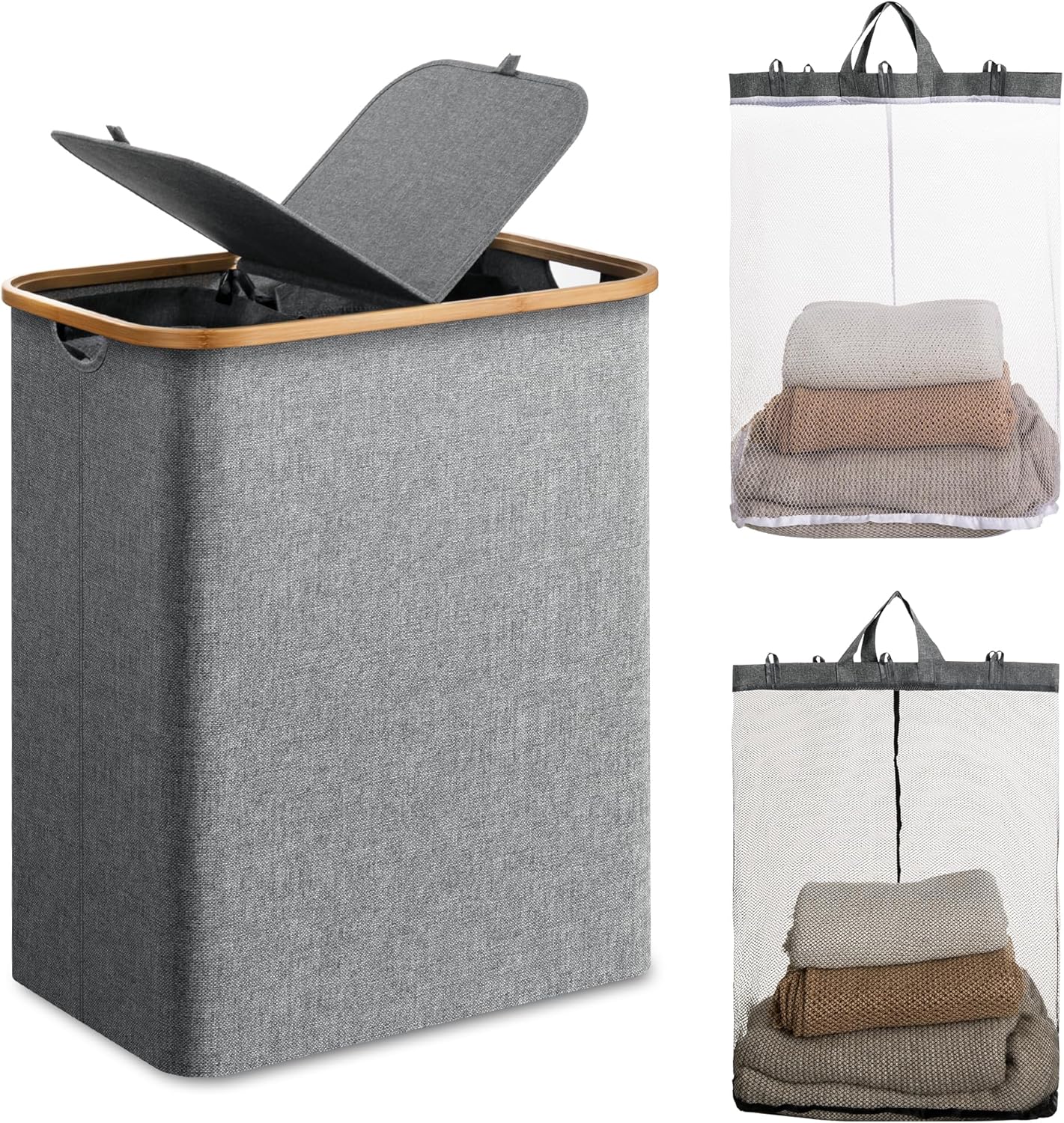 Large Double Hamper | Storage Basket with Lid & Removable Bags