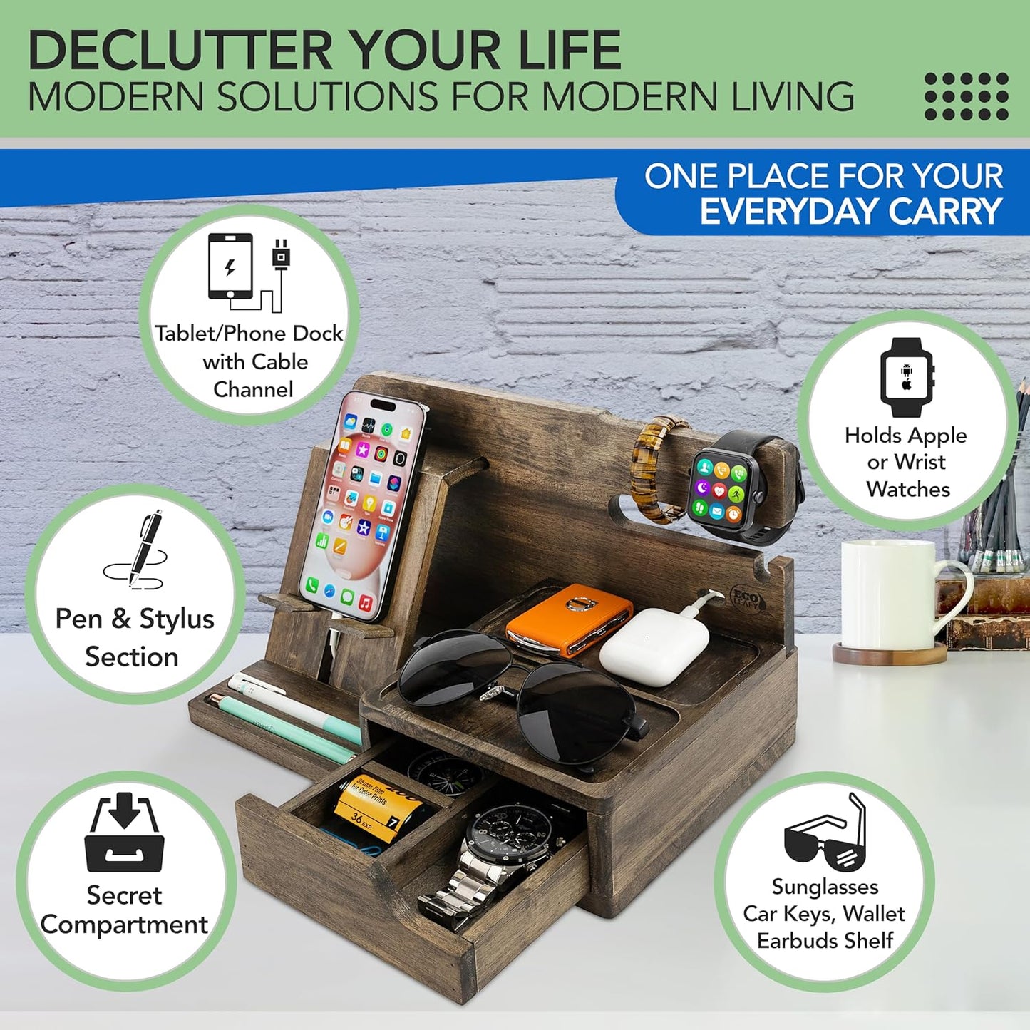 Nightstand Organiser | Tech Charging Station & Valet Tray