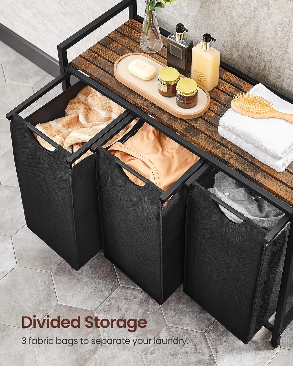 Laundry Hamper with Shelf | 3-Section Laundry Sorter | Storage Unit