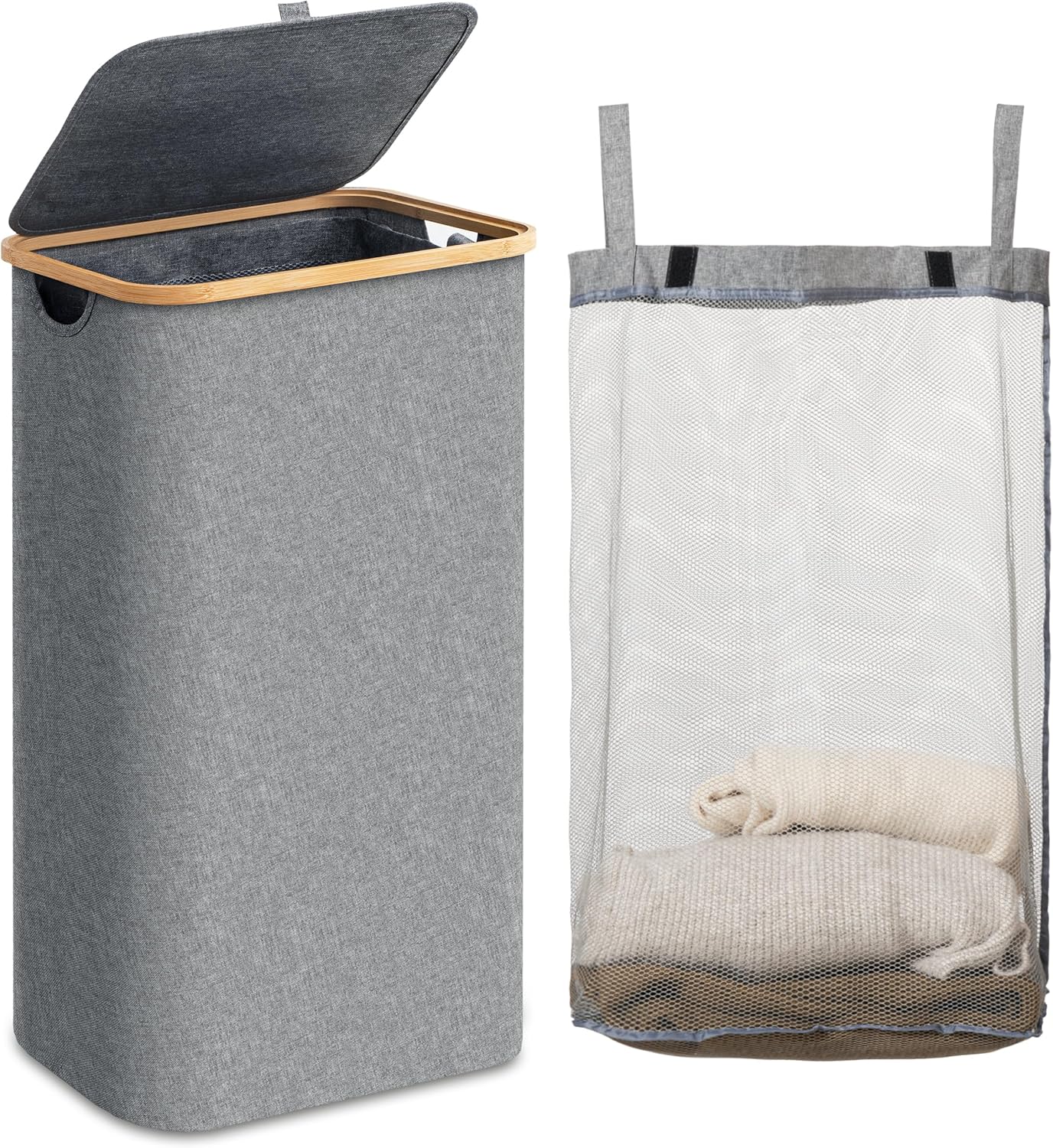 Large Double Hamper | Storage Basket with Lid & Removable Bags