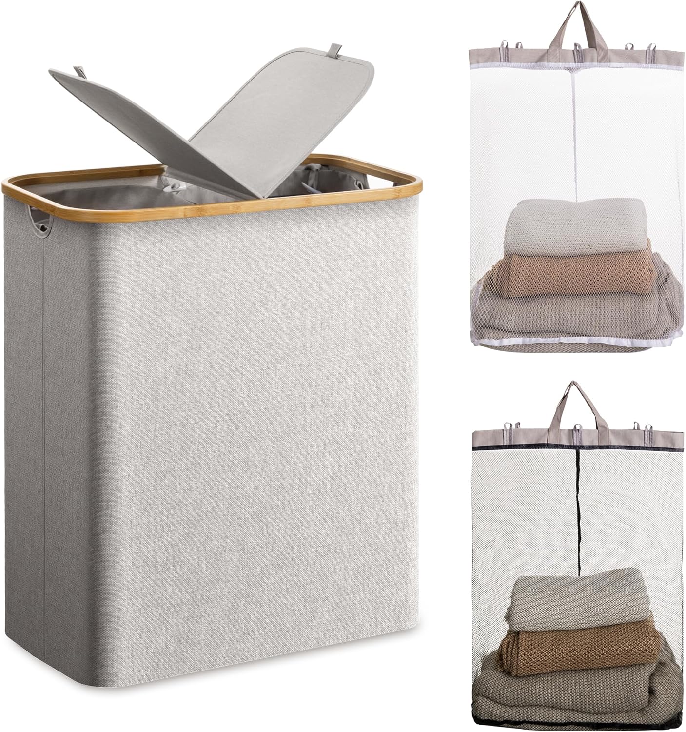 Large Double Hamper | Storage Basket with Lid & Removable Bags