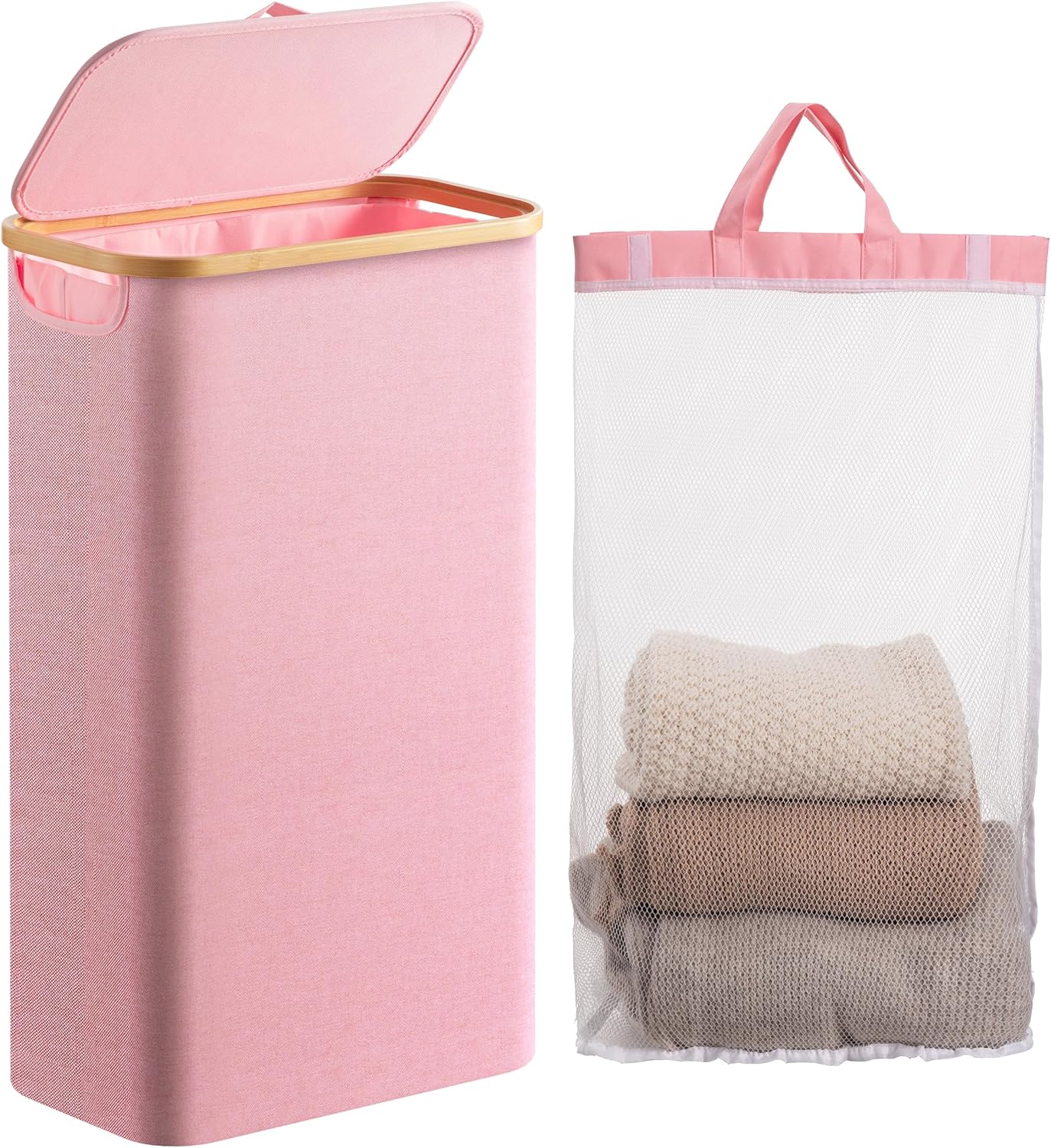Large Double Hamper | Storage Basket with Lid & Removable Bags