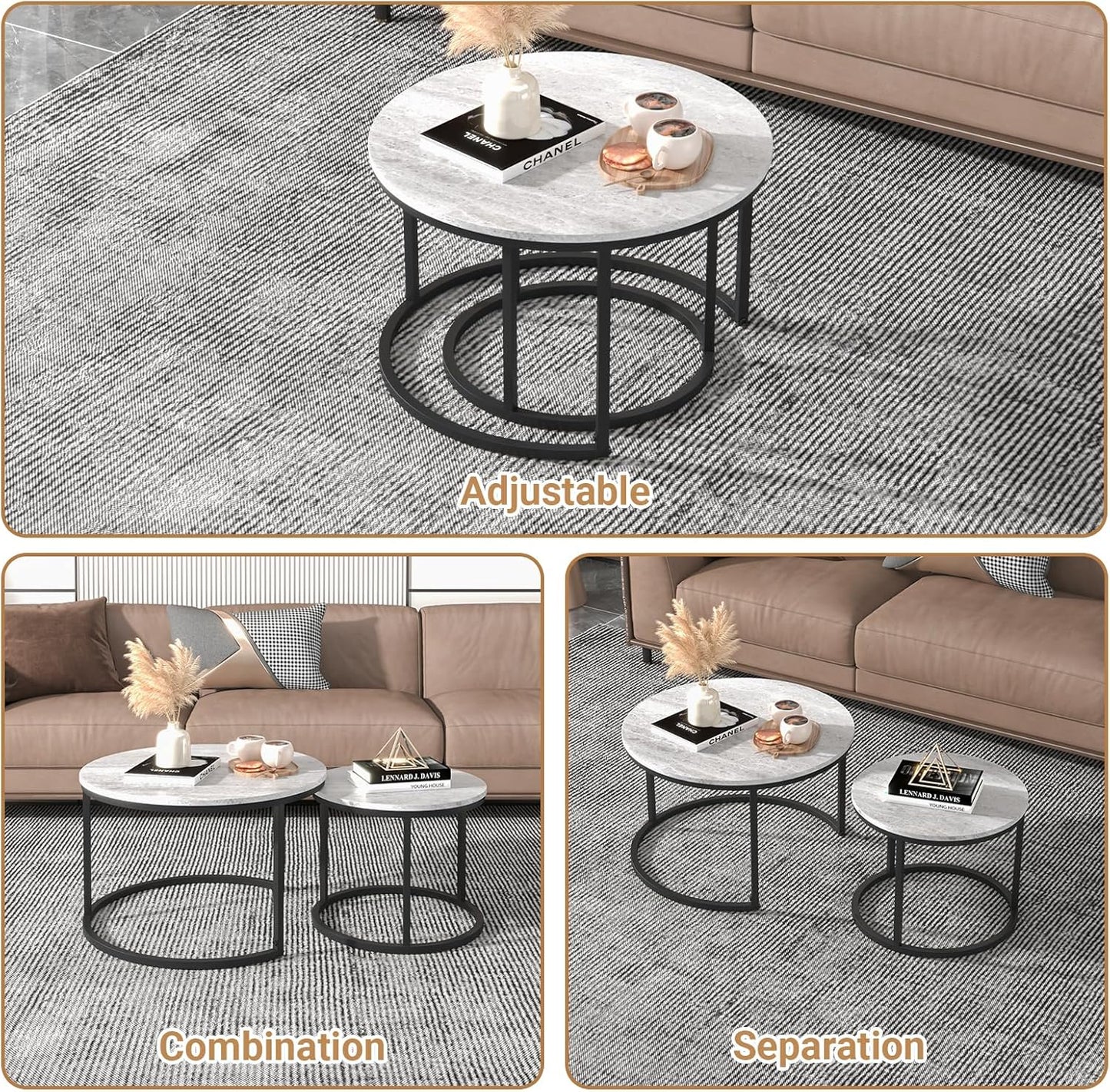 Nesting Coffee Tables Set of 2 | Space Saving Living Room Furniture