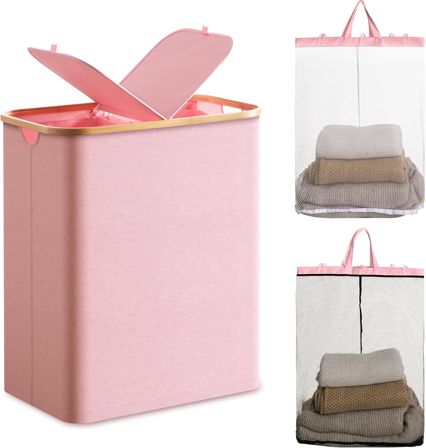 Large Double Hamper | Storage Basket with Lid & Removable Bags