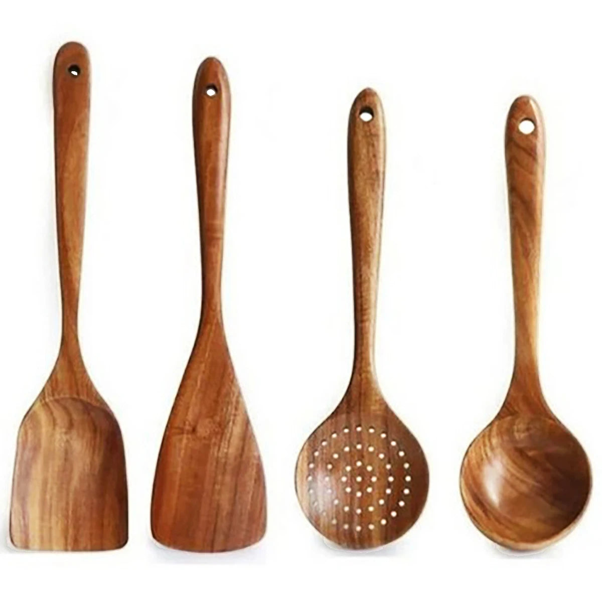 Wood Kitchen Utensil Set - Spatula Spoon Baking & Serving Set with Holder
