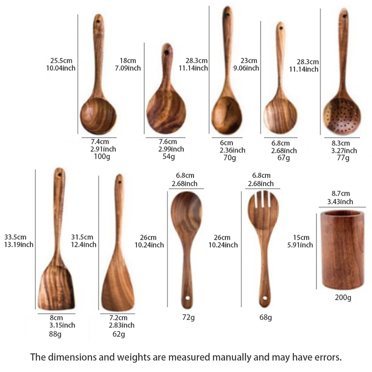Wood Kitchen Utensil Set - Spatula Spoon Baking & Serving Set with Holder