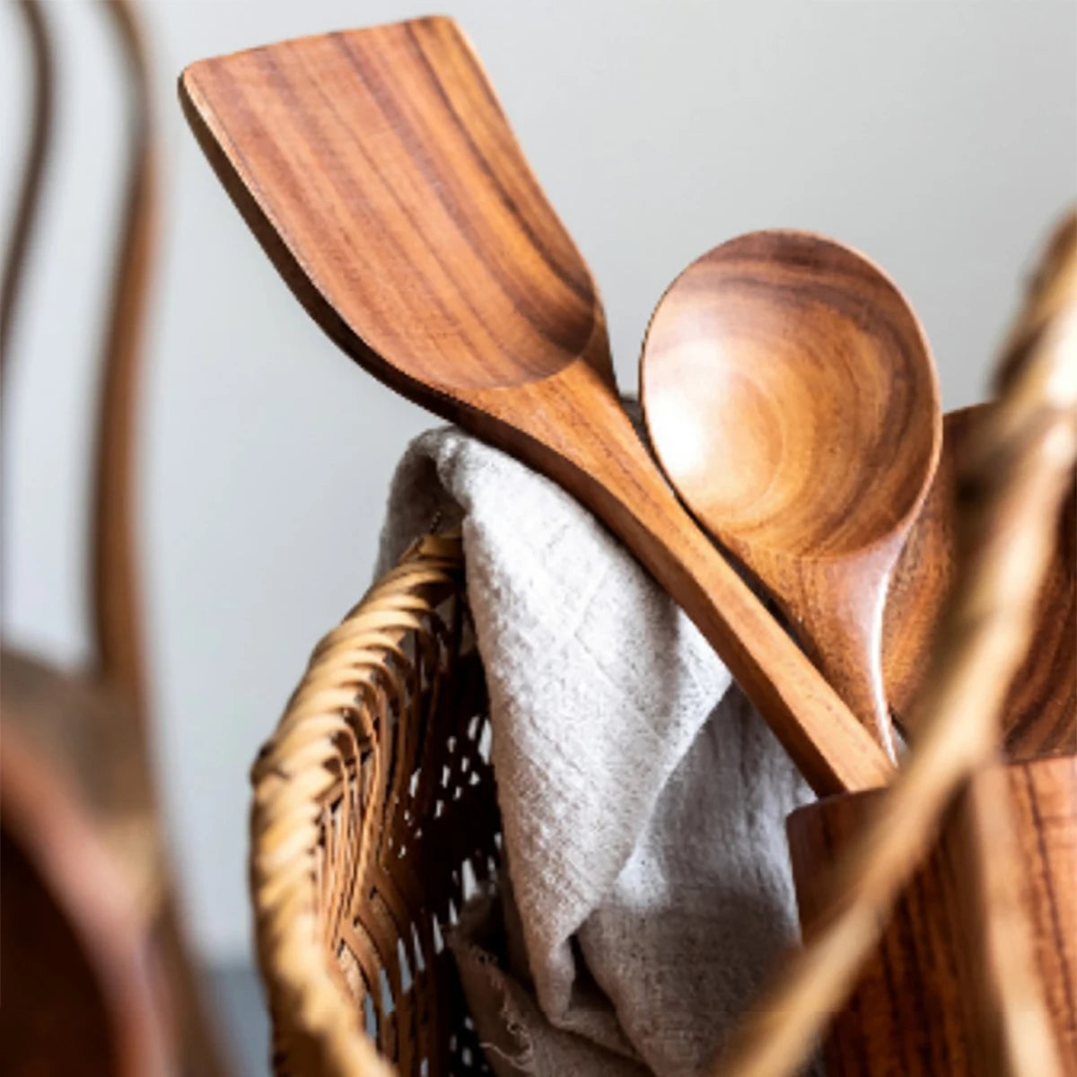 Wood Kitchen Utensil Set - Spatula Spoon Baking & Serving Set with Holder