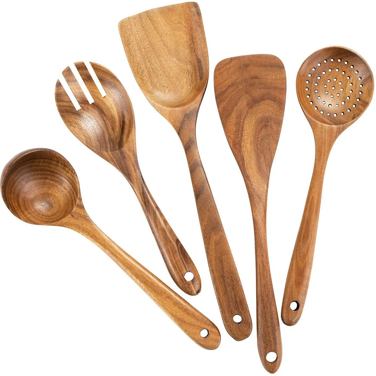 Wood Kitchen Utensil Set - Spatula Spoon Baking & Serving Set with Holder