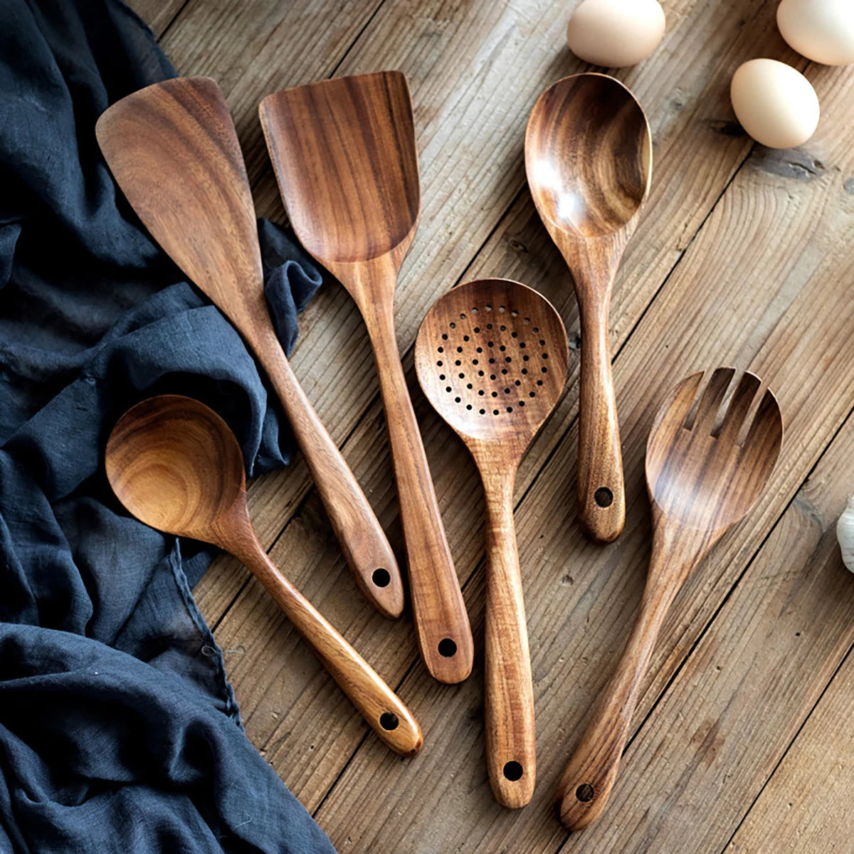 Wood Kitchen Utensil Set - Spatula Spoon Baking & Serving Set with Holder