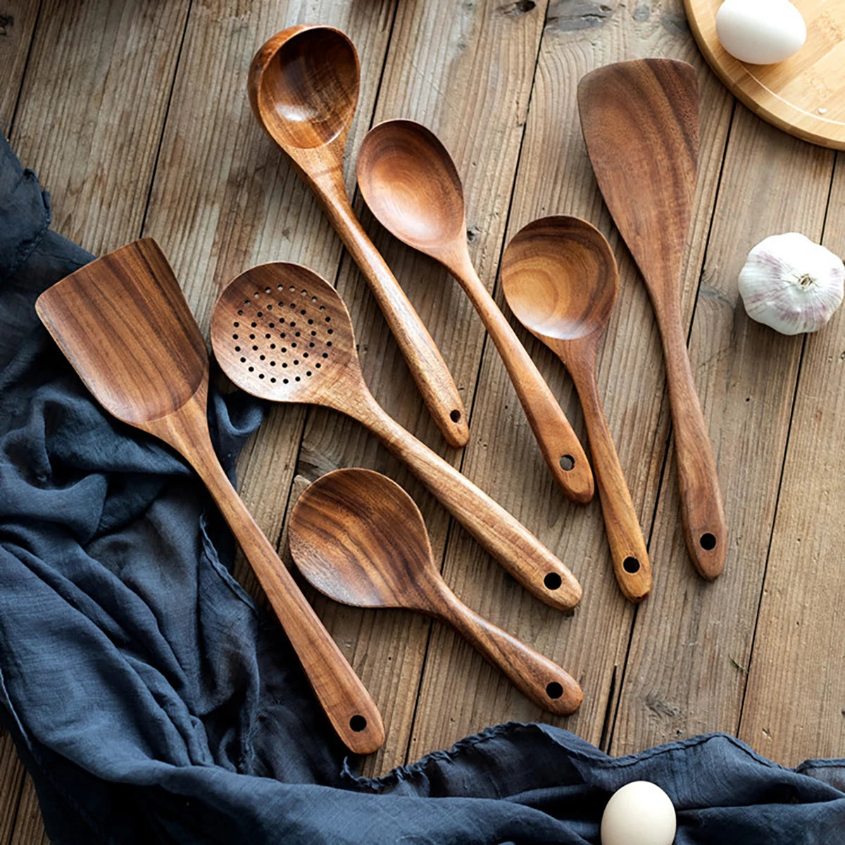 Wood Kitchen Utensil Set - Spatula Spoon Baking & Serving Set with Holder