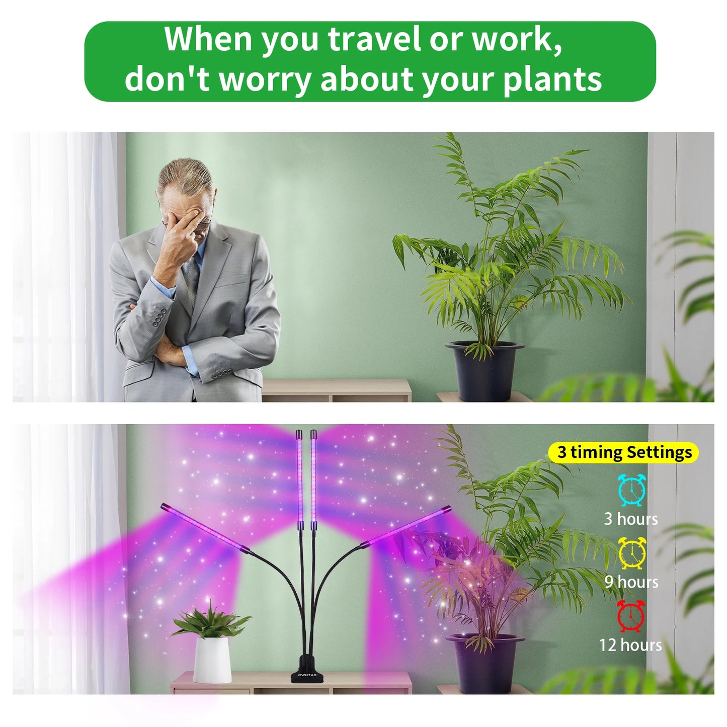 USB LED Plant Grow Light | 1/2/3/4 Head, 10 Dimming Levels, Timer
