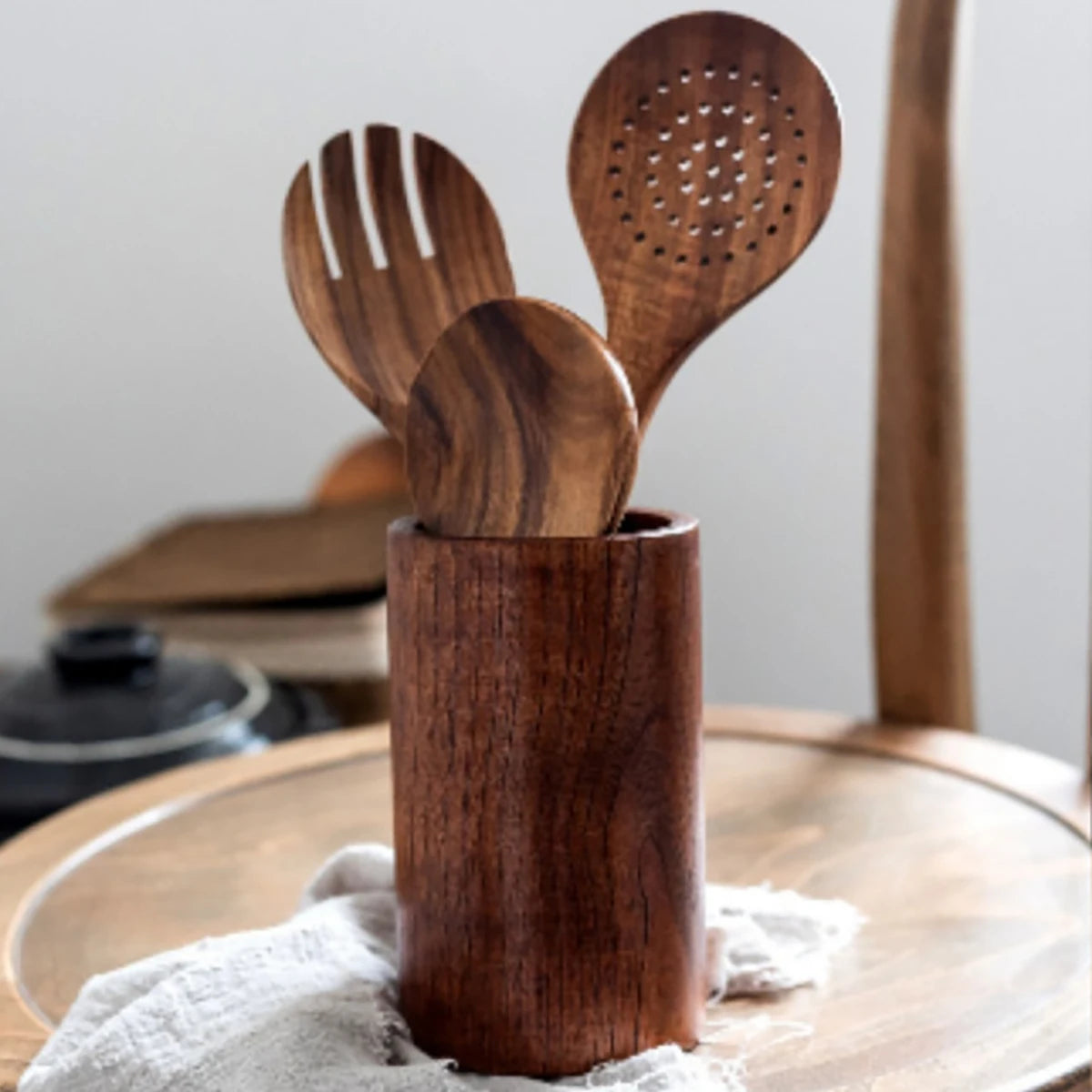 Wood Kitchen Utensil Set - Spatula Spoon Baking & Serving Set with Holder