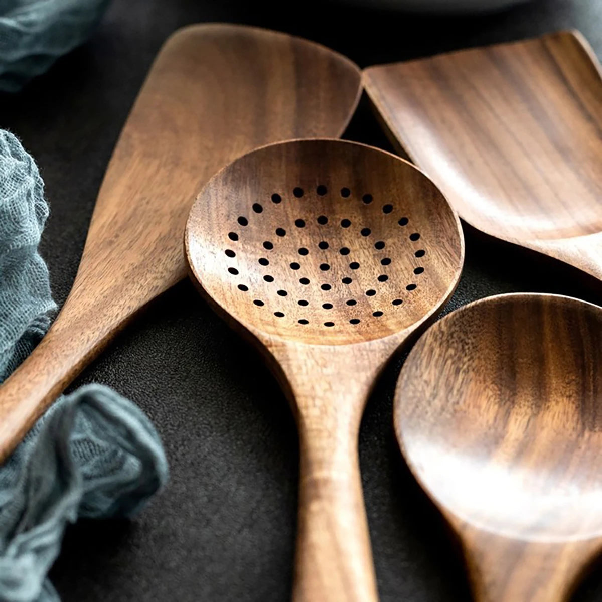 Wood Kitchen Utensil Set - Spatula Spoon Baking & Serving Set with Holder