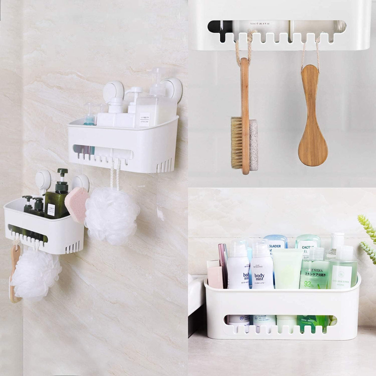 images of the suction caddy on the wall and just sitting on the kitchen ben to help organise items