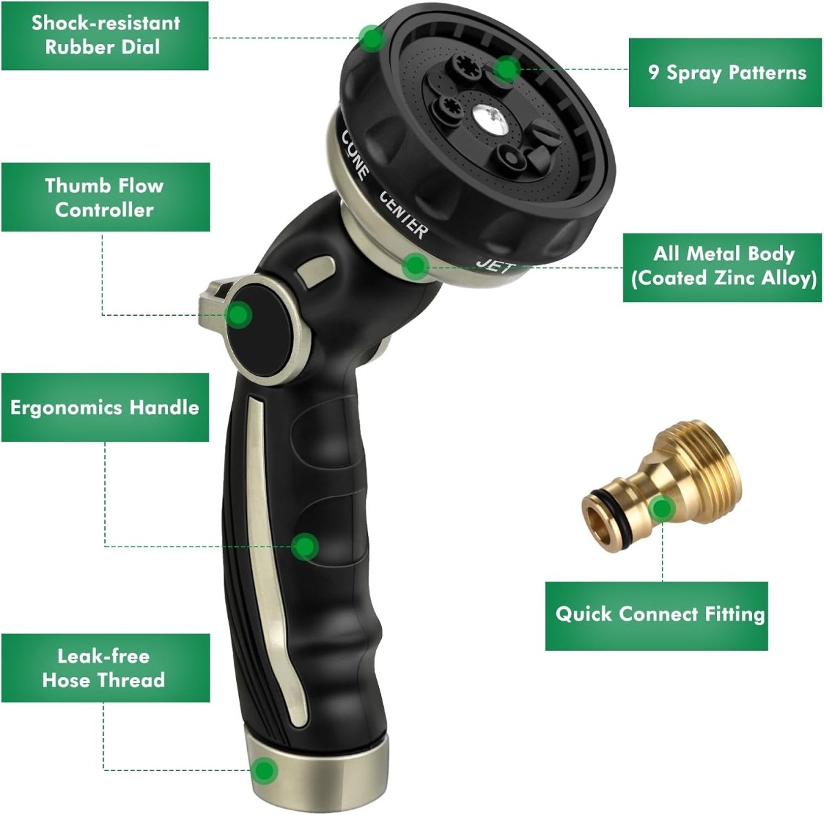 9-Pattern Metal Spray Gun – High-Pressure Hose Nozzle for Lawn, Car & Pets