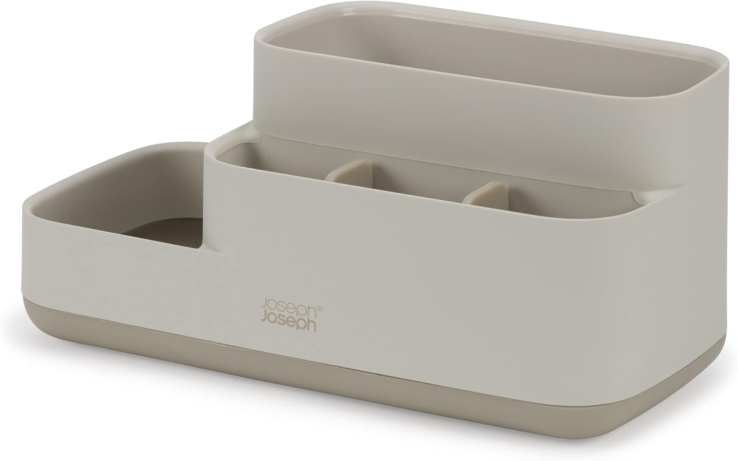 Close-up view of the Joseph Joseph EasyStore Caddy's compartments, showing various sizes and depths for different items