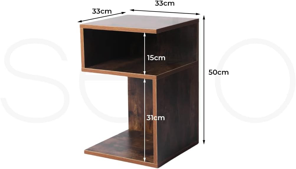 Levede Bedside Tables Drawers, Small Side Table S-Shaped Side Tables Wood Nightstand Storage Bedroom Cabinet, 33 cm Length x 33 cm Width x 50 cm Height