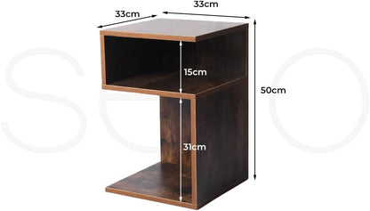 Levede Bedside Tables Drawers, Small Side Table S-Shaped Side Tables Wood Nightstand Storage Bedroom Cabinet, 33 cm Length x 33 cm Width x 50 cm Height