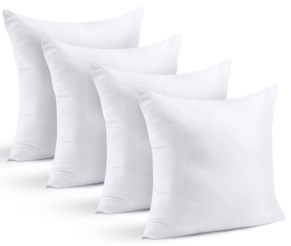 NY Threads Throw Pillows Insert (Pack of 4, White) - 45 x 45 cm Bed and Couch Pillows - Indoor Decorative Pillows