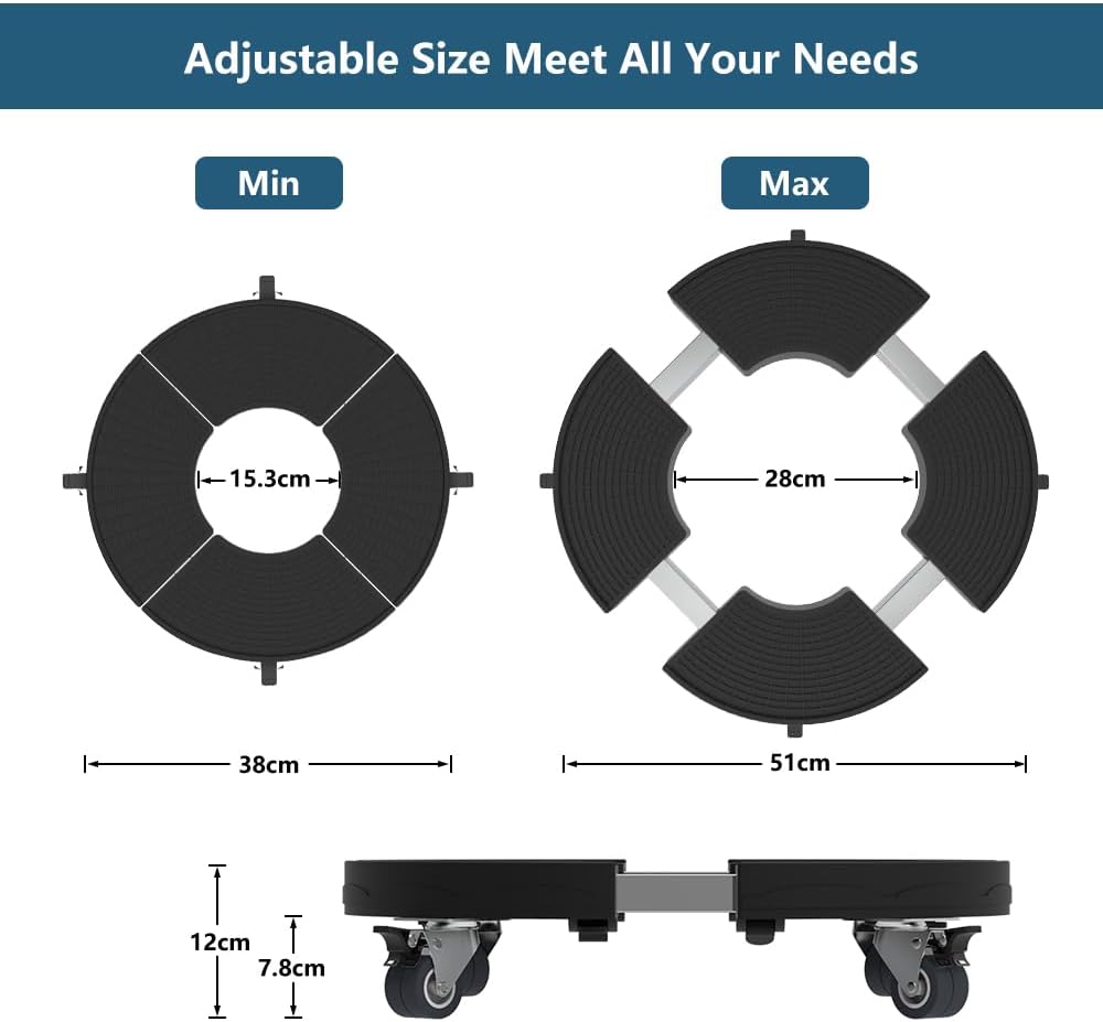 Plant Caddy with Wheels - Heavy Duty Adjustable Trolley