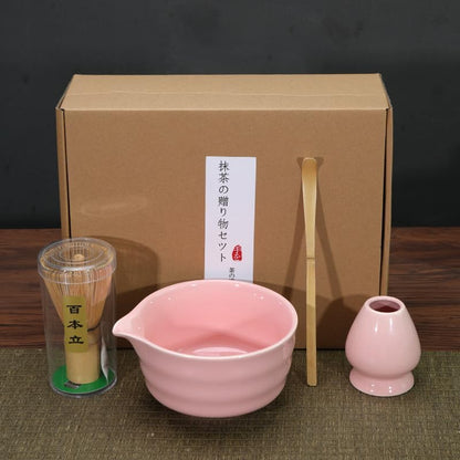 Matcha Whisk Set - Complete 4PCS Kit for Traditional Tea Ceremony, with Handcrafted Bamboo Whisk Matcha Scoop Matcha Stand Matcha Bowl, Classic Green
