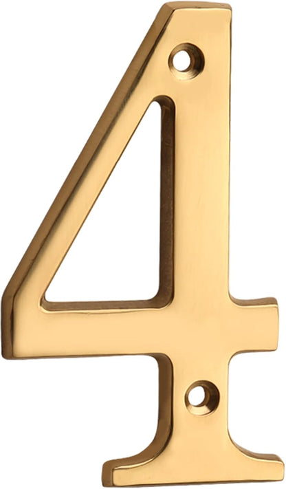 HASWARE 4 Inch Brass Modern Curvy House Number Polished Brass Finish Stylish Door Numbers Signage Plaque Street Home Address Numerals (A, Brass)