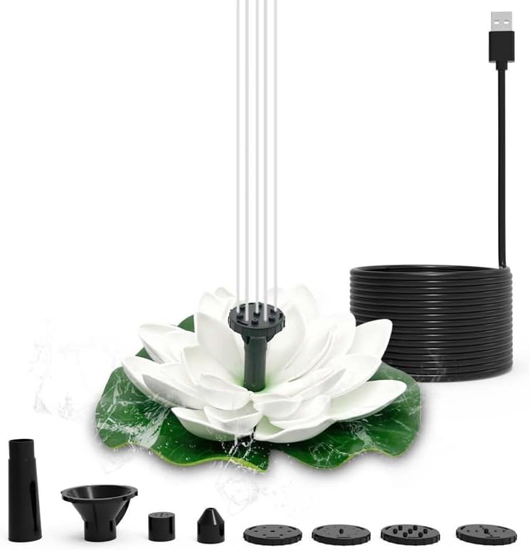 Solar Fountain,Square Solar Water Fountain with 6 Nozzle,1.2W Bird Bath Solar Water Pump with Extended - Length,Submersible Pump for Pond, Pool, Garden, Fish Tank