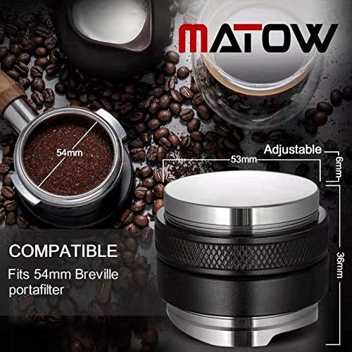 53mm Coffee Distributor & Tamper, MATOW Dual Head Coffee Leveler Compatible with Breville 54mm Portafilter, Adjustable Depth- Professional Espresso Hand Tampers