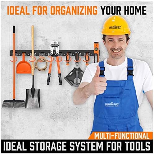 HORUSDY 64 Inch Adjustable Garden Storage System, Wall Mount Garage Tool Organizer, Tool Hangers for Mop and Broom Holder Shovel, Rake, Broom, Mop Holder, Etc.