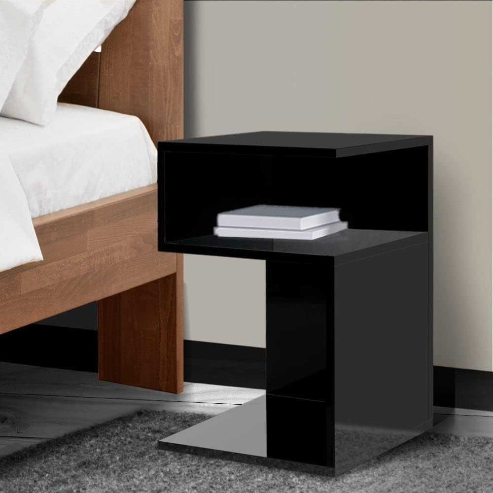 Levede Bedside Tables Drawers, Small Side Table S-Shaped Side Tables Wood Nightstand Storage Bedroom Cabinet, 33 cm Length x 33 cm Width x 50 cm Height