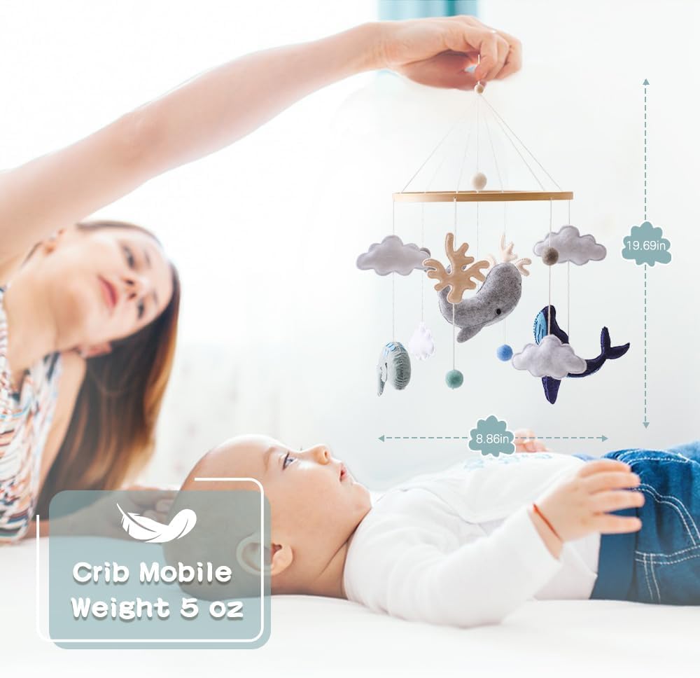 Beechwood Crib Mobile Holder - 360° Rotate, Adjustable Arm - Natural Wood, Minimalist - For Cribs No Side Rails - Baby Nursery Decor