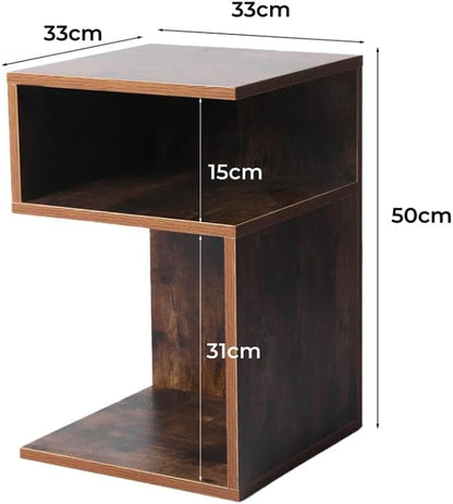 Levede Bedside Tables Drawers, Small Side Table S-Shaped Side Tables Wood Nightstand Storage Bedroom Cabinet, 33 cm Length x 33 cm Width x 50 cm Height