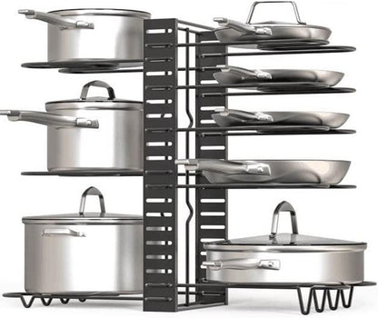 9SHOME Pot Pan Organiser Rack For Cabinet, Pot Lid Organizer Pan Holder Rack with 3 DIY Methods, Cookware Rack for Kitchen Cupboard Pantry, Height and Position Adjustable, Stainless steel