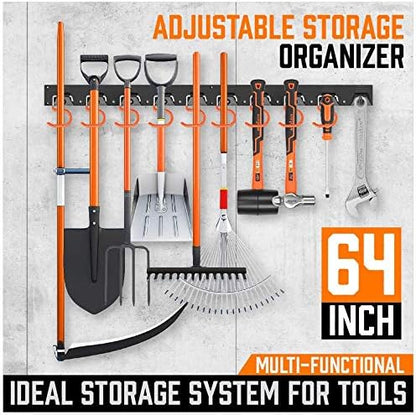 HORUSDY 64 Inch Adjustable Garden Storage System, Wall Mount Garage Tool Organizer, Tool Hangers for Mop and Broom Holder Shovel, Rake, Broom, Mop Holder, Etc.