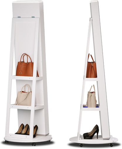 Freestanding Full-Length Mirror Jewelry Cabinet – 3-in-1 Organizer with LED Lights, Shelves & Lockable Design