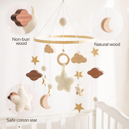 Beechwood Crib Mobile Holder - 360° Rotate, Adjustable Arm - Natural Wood, Minimalist - For Cribs No Side Rails - Baby Nursery Decor