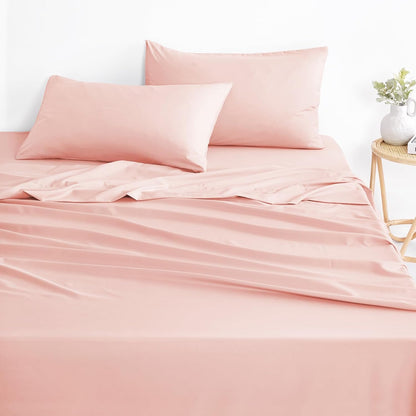 Wake In Cloud - White Sheet Set, 1000TC Ultra Soft Microfiber, Fitted Sheet & Flat Sheet & 2 Pillowcases (4 pcs, Queen Size)