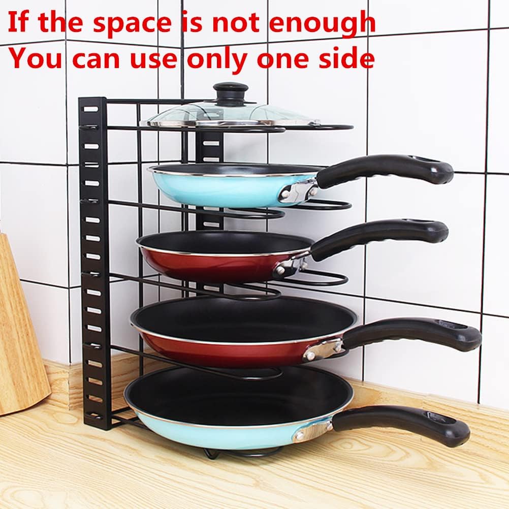 9SHOME Pot Pan Organiser Rack For Cabinet, Pot Lid Organizer Pan Holder Rack with 3 DIY Methods, Cookware Rack for Kitchen Cupboard Pantry, Height and Position Adjustable, Stainless steel