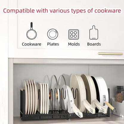 9SHOME Pot Pan Organiser Rack For Cabinet, Pot Lid Organizer Pan Holder Rack with 3 DIY Methods, Cookware Rack for Kitchen Cupboard Pantry, Height and Position Adjustable, Stainless steel